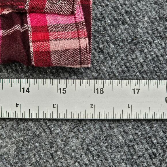 Pink Flannel Plaid Womens Size 7-9 Long Sleeve Shirt Button Tab Sleeve - Picture 7 of 16